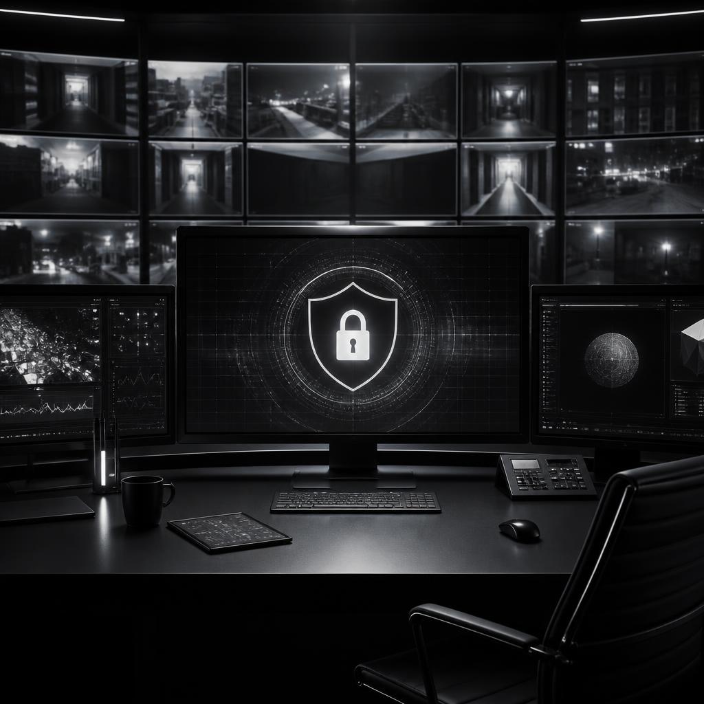 Control room de securitate cu simbol de confidențialitate